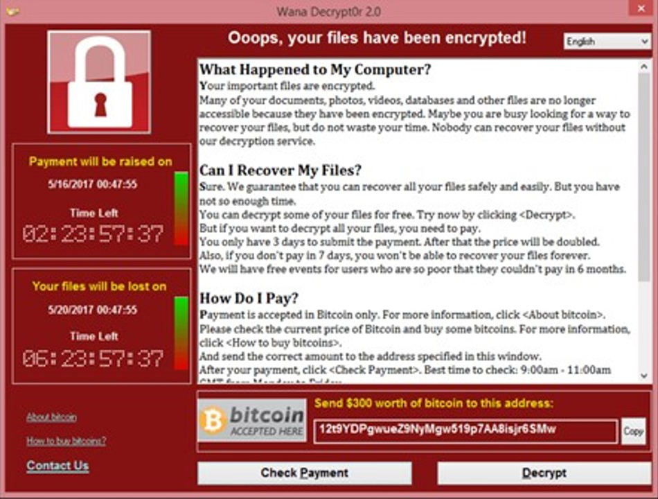 Exemplo de tela de ataque ransomware